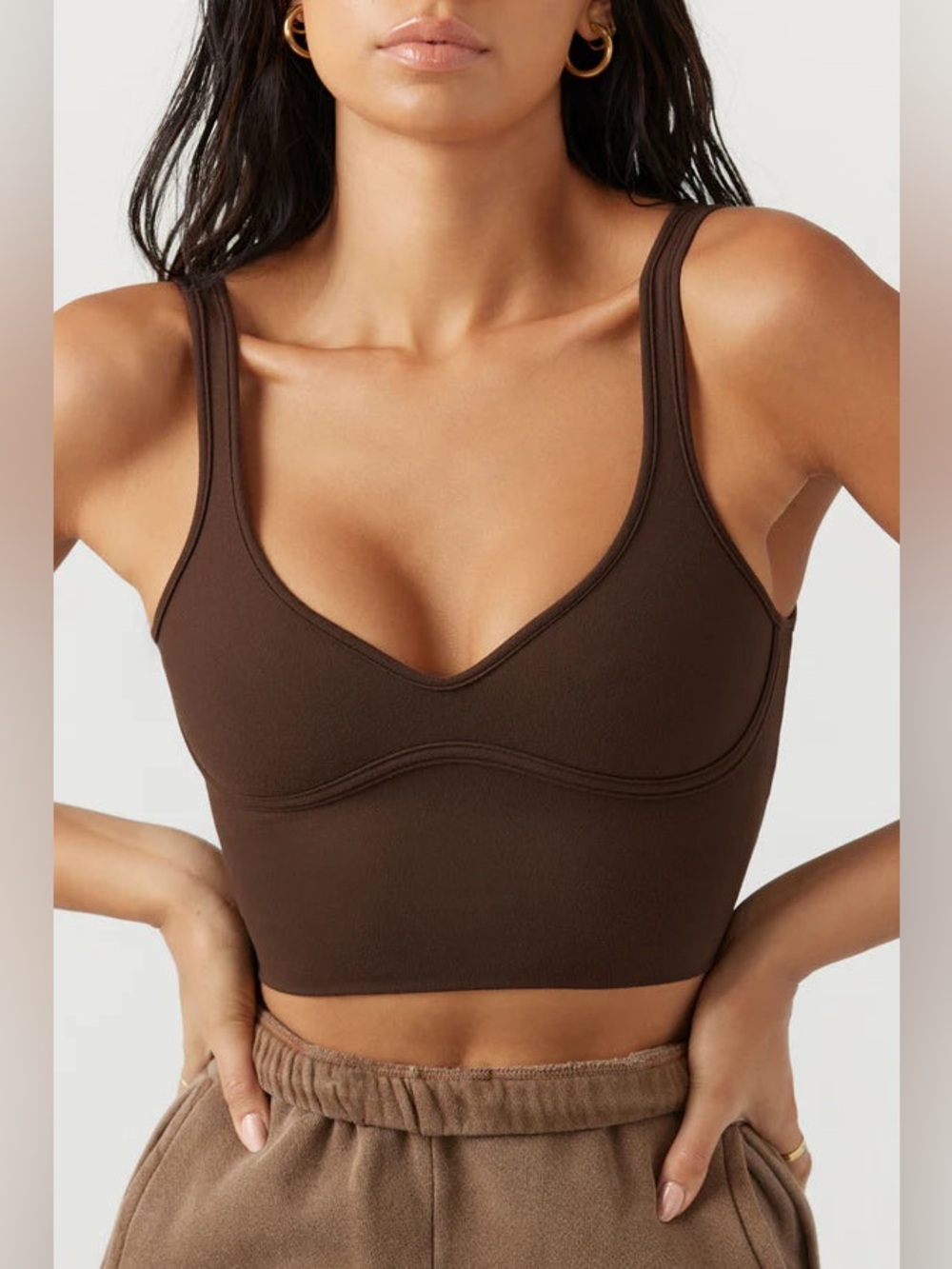 Joah Brown Contour Crop Tank in Suede Umber